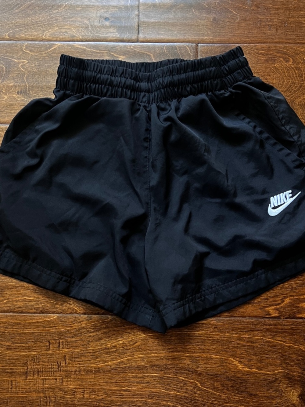 Nike Kids Medium Sport Black Shorts Pockets White Embroidered Logo